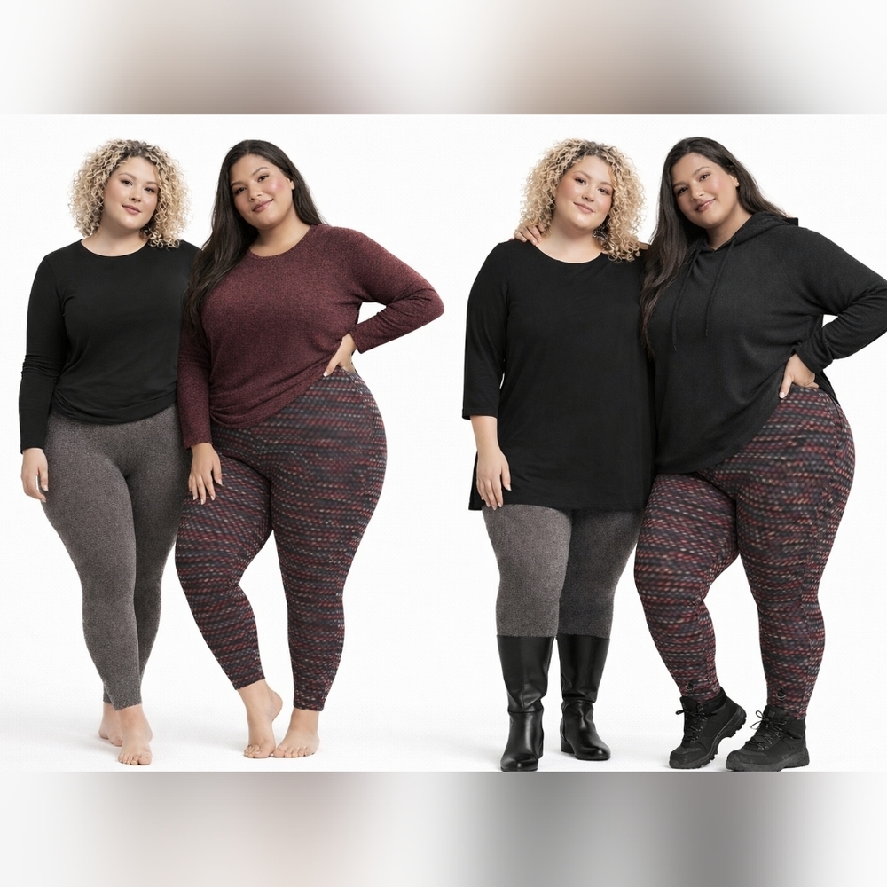 New 2 CUDDL DUDS Fleecewear Pants w/ stretch 2 pairs Plus Size 1X 2X 3X Leggings